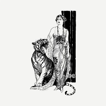 Lady and tiger drawing, vintage | Free PSD - rawpixel
