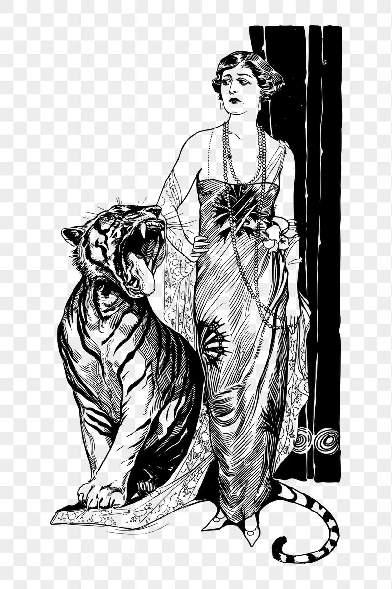 Lady and tiger png sticker, | Free PNG - rawpixel