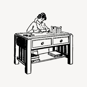 Lady at desk clipart, drawing | Free Vector Illustration - rawpixel