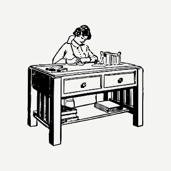 Lady at desk collage element, | Free PSD Illustration - rawpixel