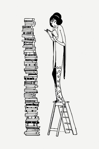 Lady & book stack clipart, | Free PSD Illustration - rawpixel