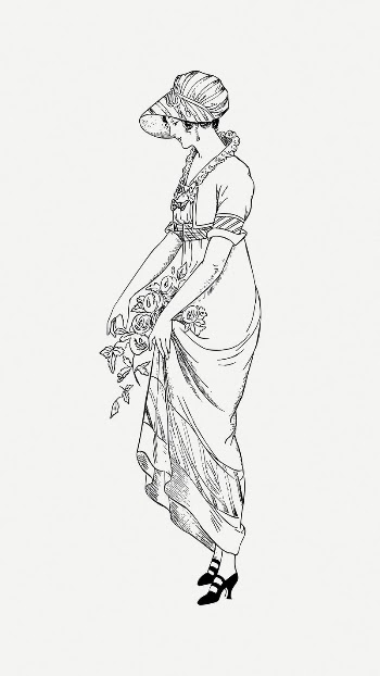 Lady & flower clipart, vintage | Free PSD Illustration - rawpixel
