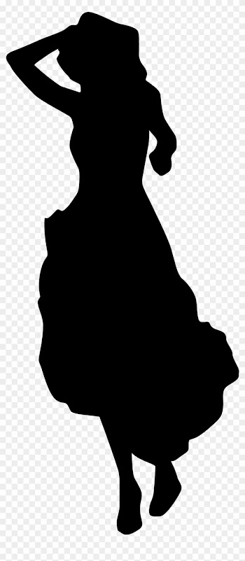 Lady Moving Woman Dress Silhouette Black White Drawing - Dancing Girl Silhouette Clip Art