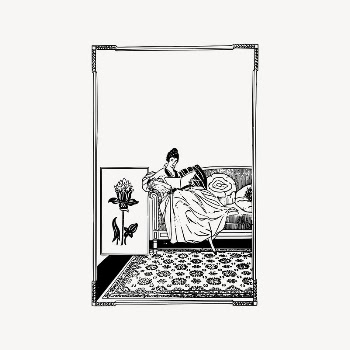 Lady reading frame clipart, drawing | Free Vector Illustration - rawpixel