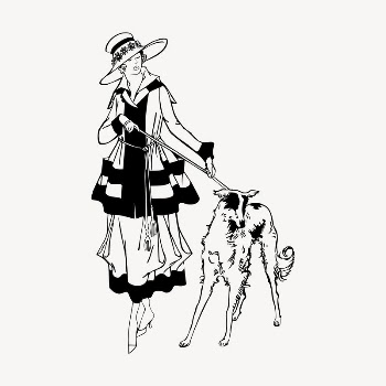 Lady walking dog clipart, vintage | Free Vector - rawpixel