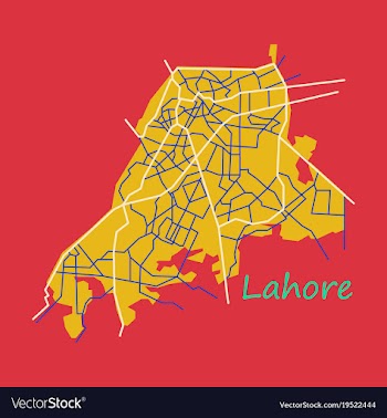 Lahore city map color flat panoramic vector image