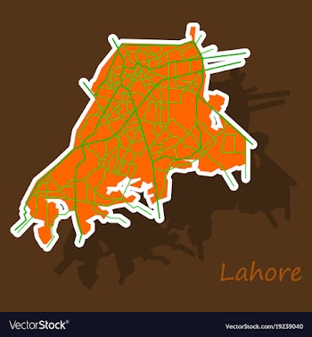 Lahore city map color sticker panoramic vector image
