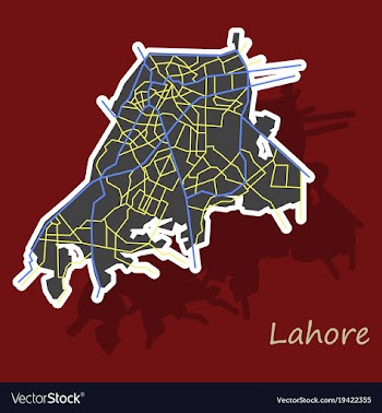 Lahore city map color sticker panoramic vector image