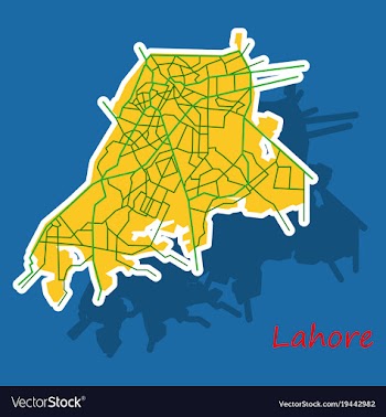 Lahore city map color sticker panoramic vector image