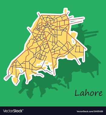 Lahore city map color sticker panoramic vector image