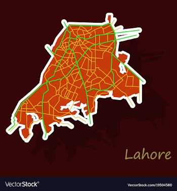 Lahore city map color sticker panoramic vector image
