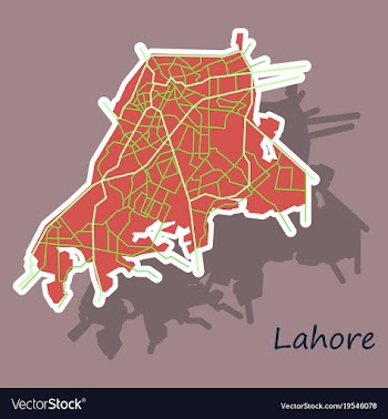 Lahore city map color sticker panoramic vector image