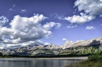 Lake Beside Summer Mountains Rocky And Green