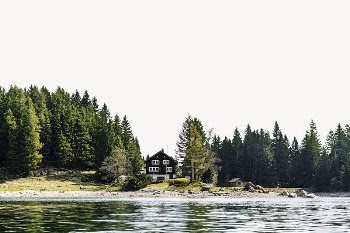 Lake cottage collage element, natural | Free PSD - rawpixel