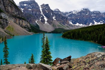 Lake In Between Forest And Mountain