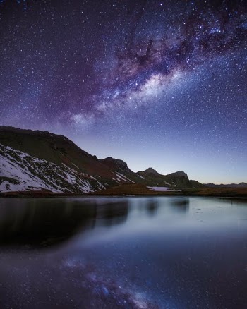 Lake Near A Mountain With Snow Under Night Sky · Free Stock Photo