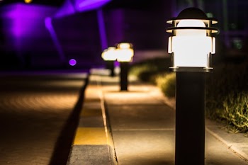Lamp Posts Turned on at Night