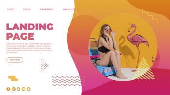 Landing page template in memphis style with summer concept Free Psd