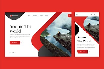 Landing page travel with photo Free Vector