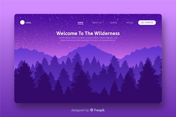 Landing page with purple gradient landscape Free Vector