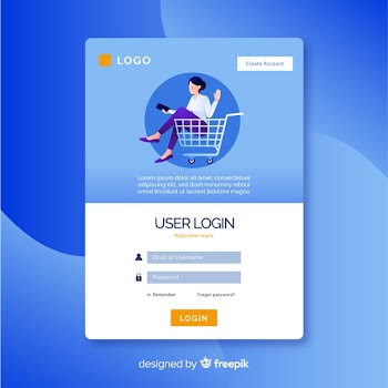 Landing page with shopping login form Free Vector