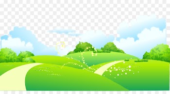 Landscape Drawing Euclidean vector Illustration - Cartoon painted green meadow on the outskirts of the road trees 