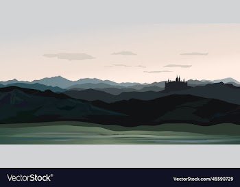 landscape mountain and castle silhouette skyline