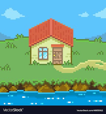 landscape of a house by the water in the mountains