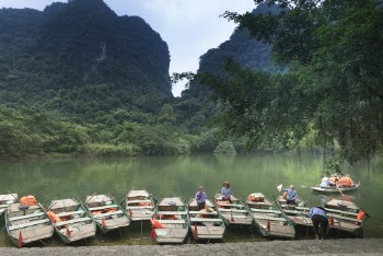 Landscape of Rows of Boats on a Lake