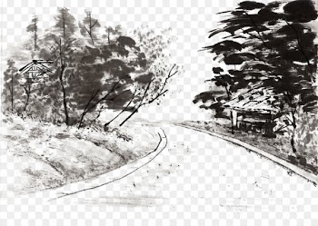 Landscape painting Ink wash painting Wallpaper - Ink Village Village Road 