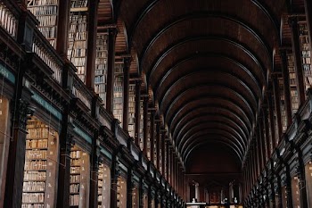 landscape photo of library hallway