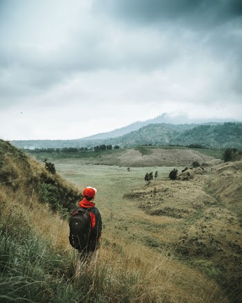 Landscape Photo of Man Facing Brown Mountain