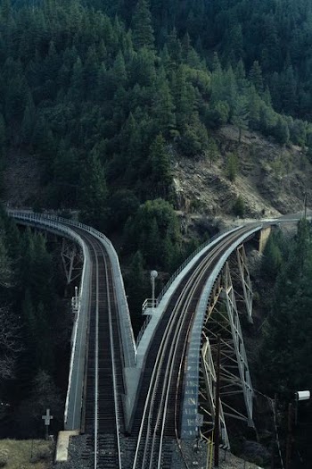 landscape photography of railway near mountain