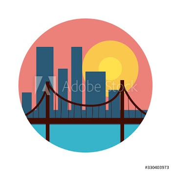landscape scene with bridge flat style icon