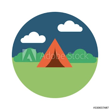 landscape scene with camping tent flat style icon
