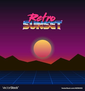 landscape under evening sun and text retro sunset