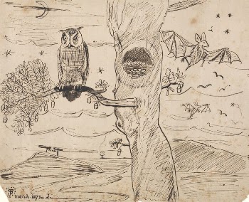 Landscape with Owl and Bats | Free Photo - rawpixel