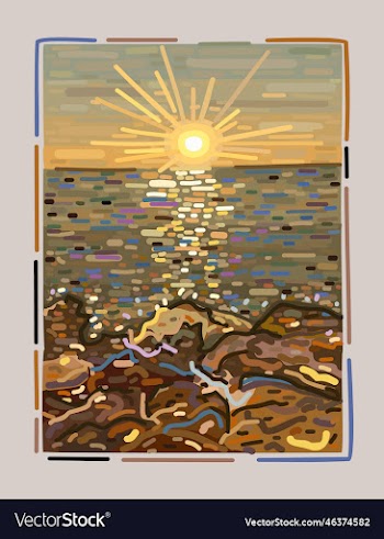landscape with simple frame seashore sunset near