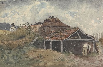 Landscape with two figures beside an | Free Photo - rawpixel