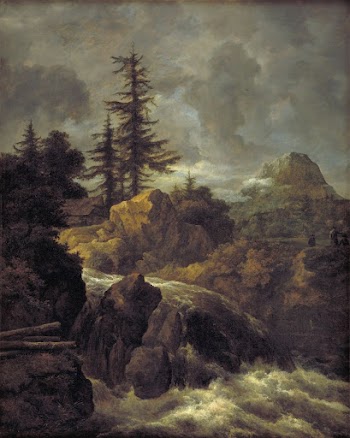 Landscape with waterfall and cabin | Free Photo - rawpixel