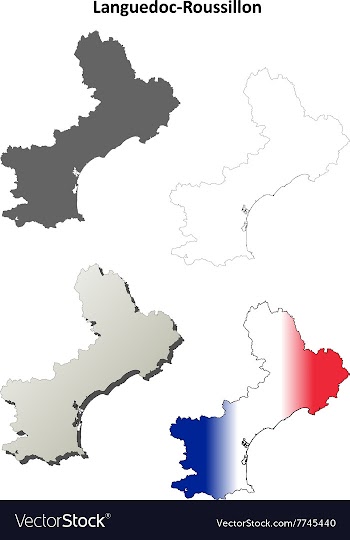 Languedoc-Roussillon blank outline map set vector image