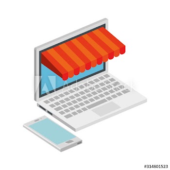 laptop computer with parasol and smartphone design