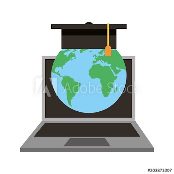 laptop computer with world planet earth and hat graduation design