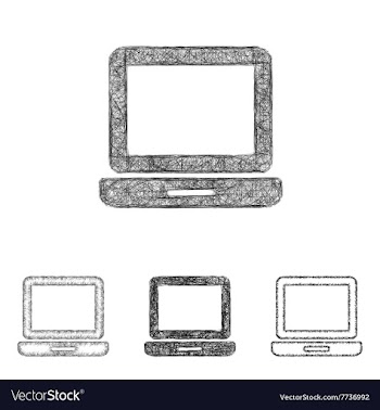 Laptop icon set - sketch line art vector image