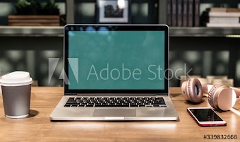 Laptop in a coworking space