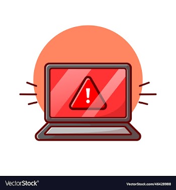 laptop with alert sign cartoon