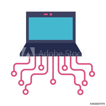 laptop with circuit flat style icon