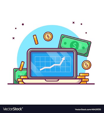 laptop with coin money and graph statistic cartoon
