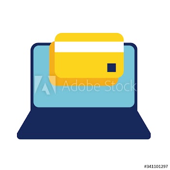 laptop with credit card flat style icon