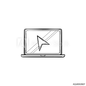 Laptop with cursor hand drawn outline doodle icon